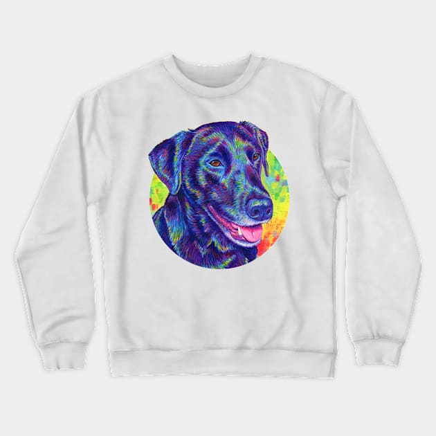 Psychedelic Rainbow Black Labrador Retriever Crewneck Sweatshirt by rebeccawangart